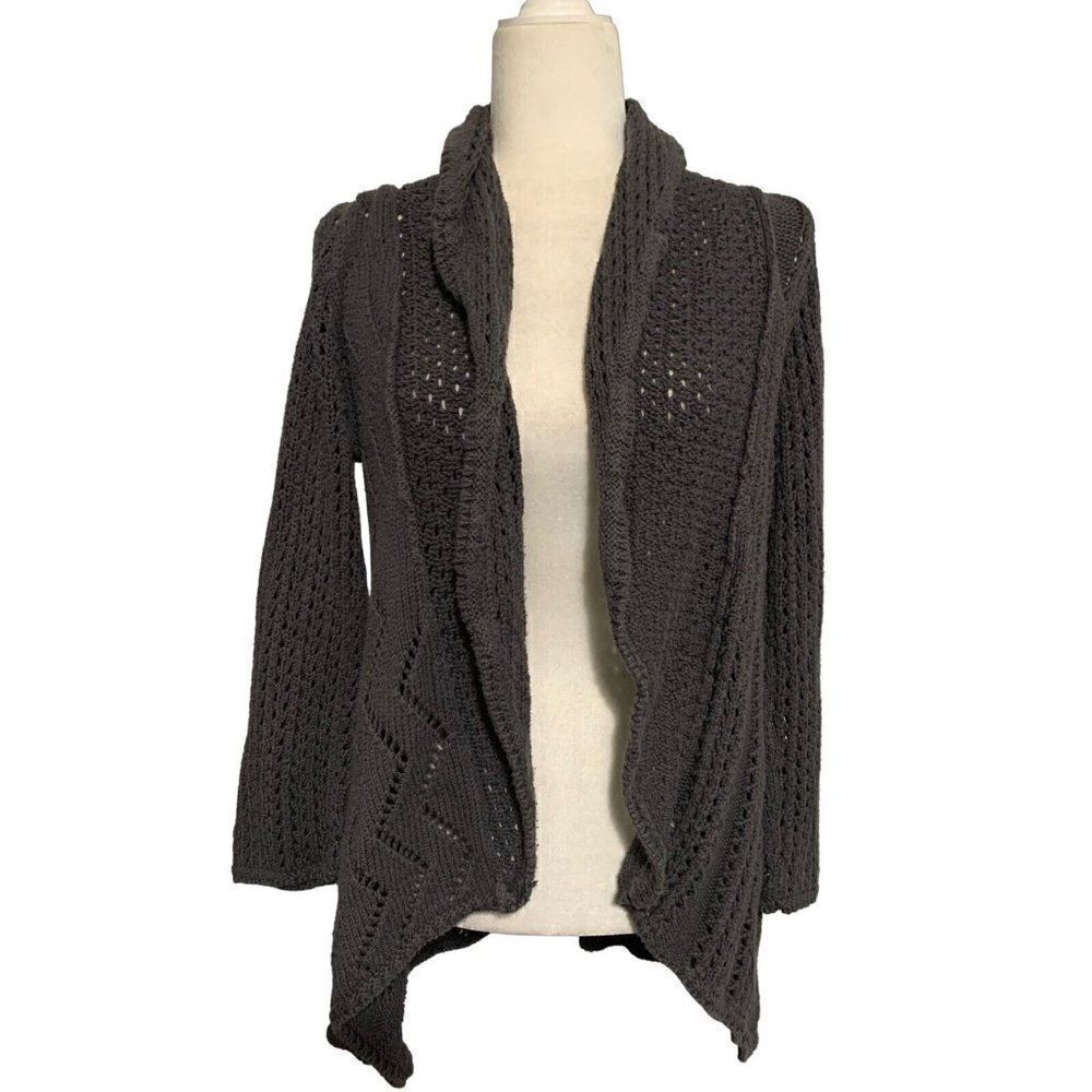 pure handknit womens solid gray long sleeve sweater cardigan xs small